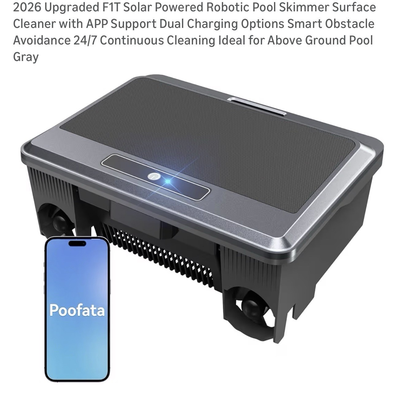 amazen F1T Solar Robotic Pool Skimmer, Remote/App, Self-Docking, Gray