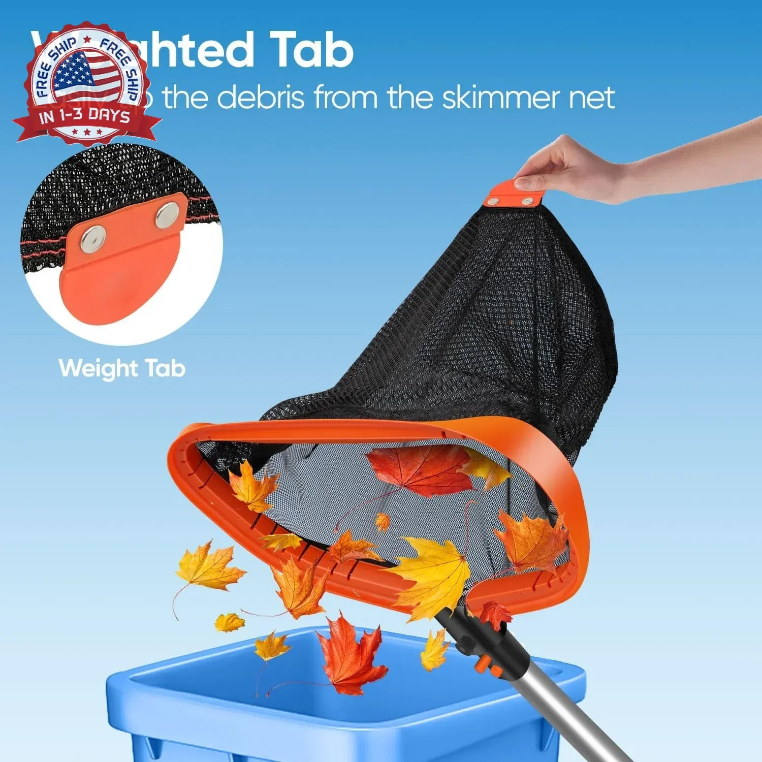 17.5&Prime; Pool Net, Pool Skimmer Net with Double-Layer Netting Bag, Aluminum Frame,