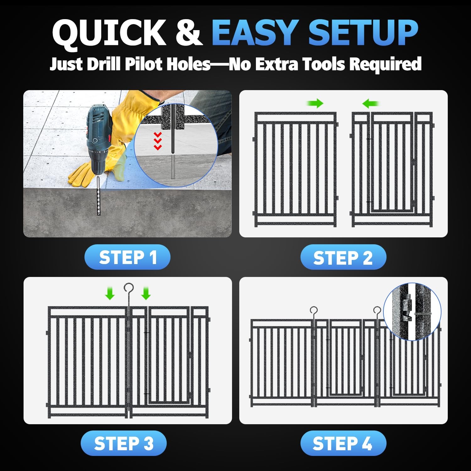 Pool Fence 110ft x 40in 42 Panels 6 Gates Safety Barrier Black-Silver