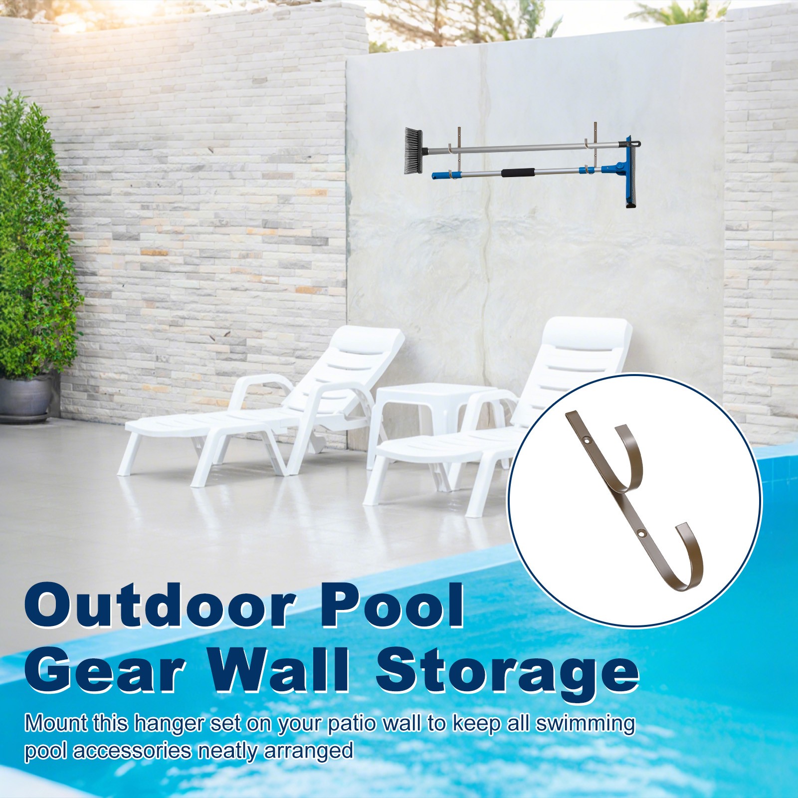 4-Pack Pool Pole Hanger, Iron Pool Hooks with Screws for Garden Tools [Brown]