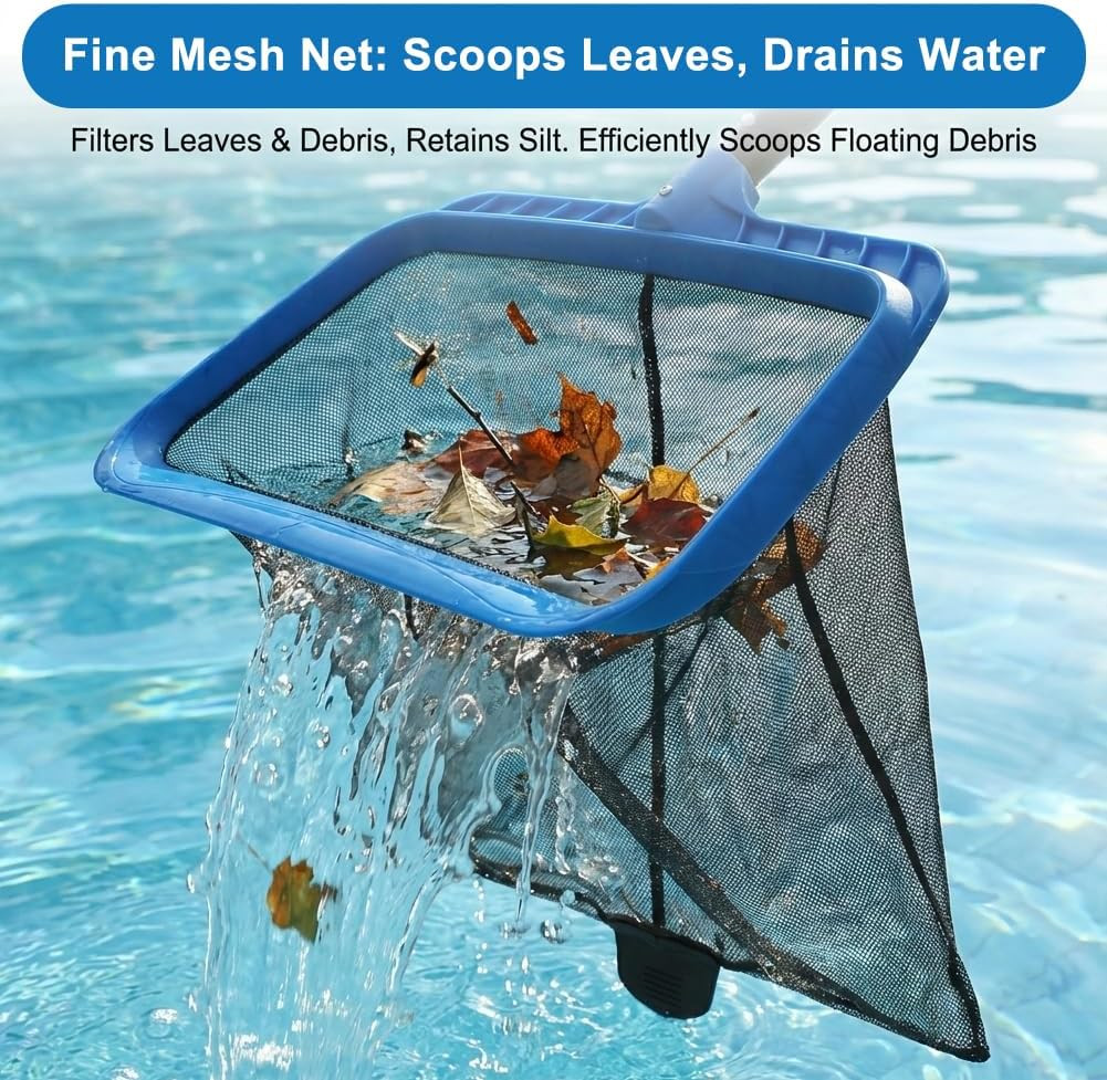 Swimming Pool Cleaning Kit, Large Skimmer Net with 56 Inch Pole & 17.5” Pool Bru