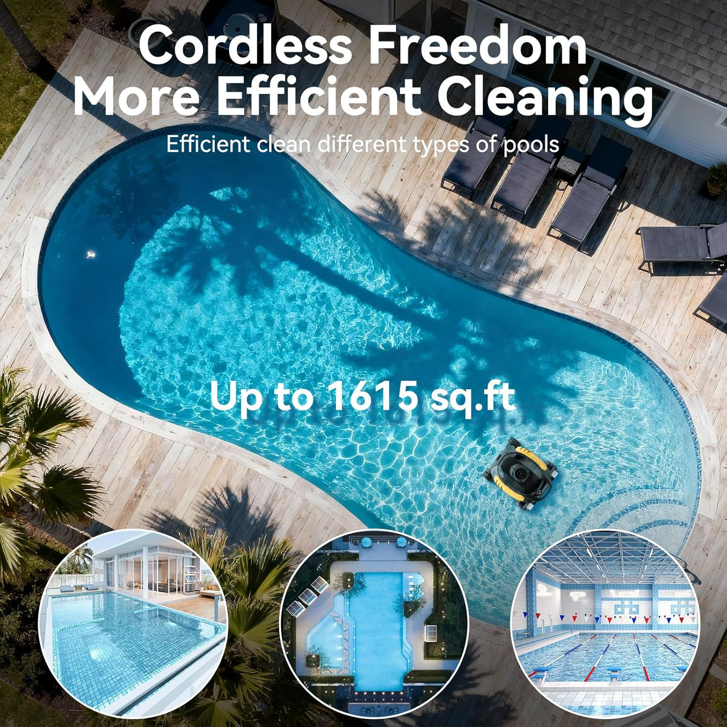 Cordless Robotic Pool Cleaner, Wall Climbing, Extended Battery Life, 0.28 Cu Ft