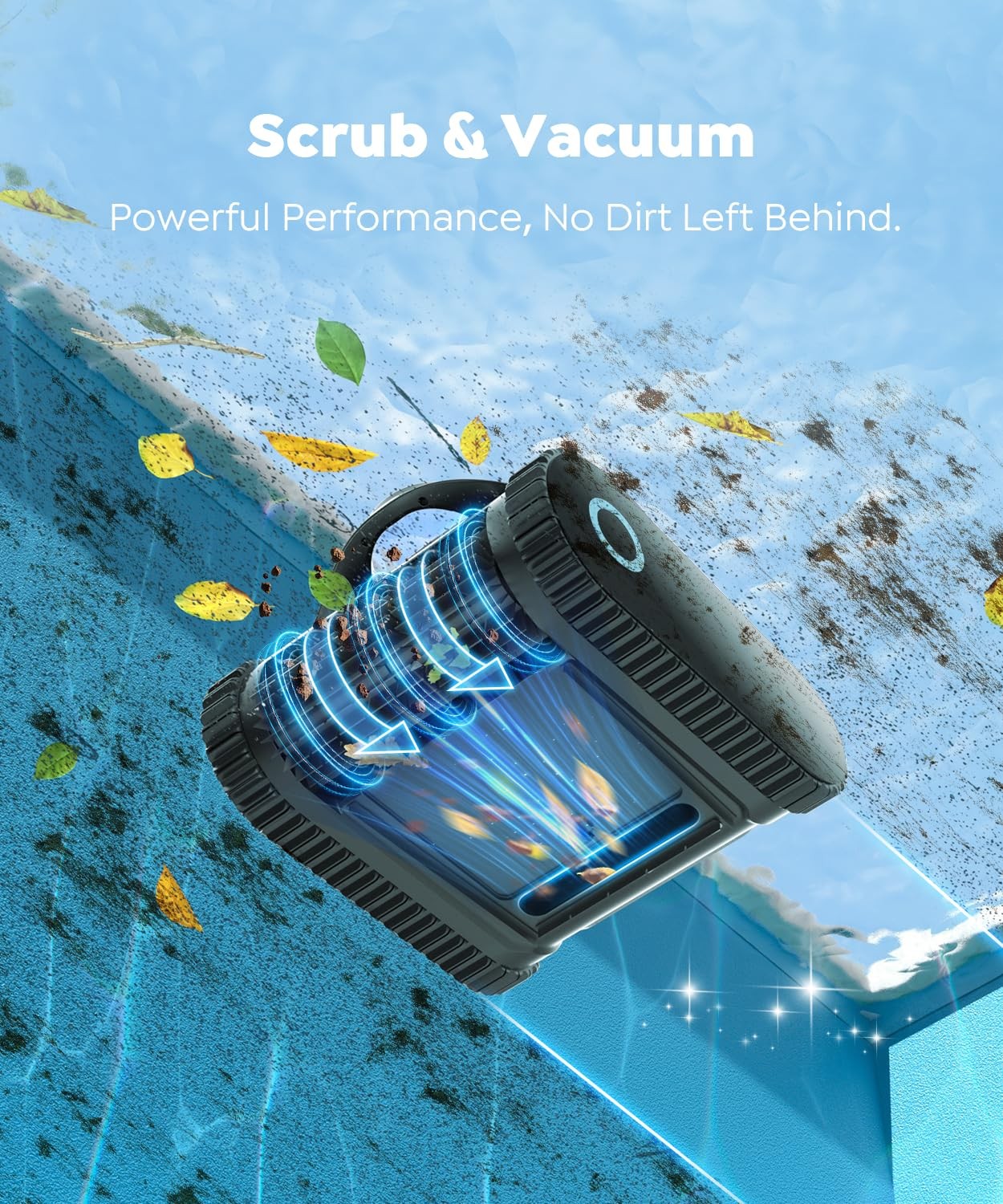 Cordless Robotic Pool Cleaner Wall Climbing Waterline Scrubbing Black