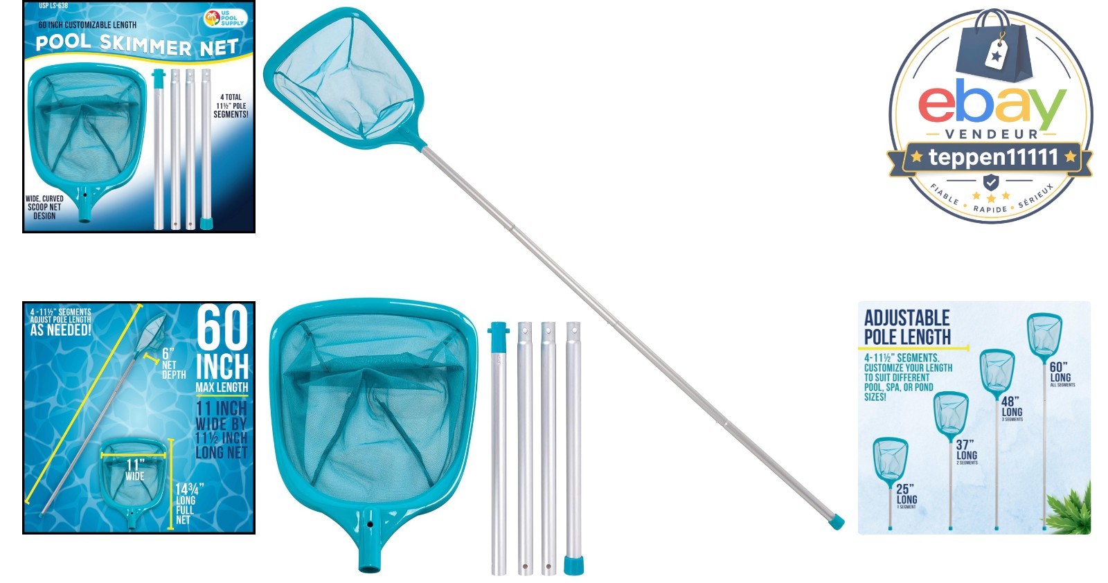 Swimming Pool Leaf Skimmer Net 5 Foot Aluminum Telescopic Handle