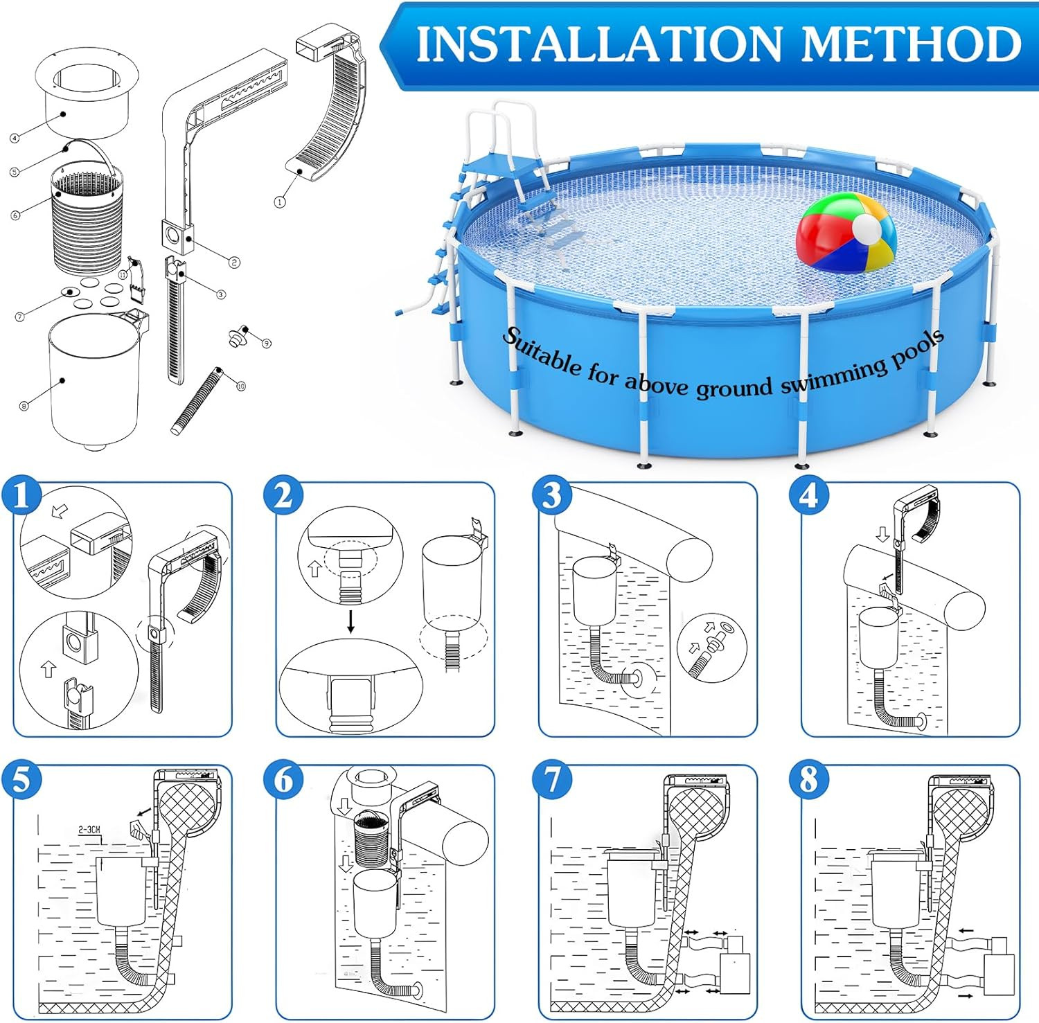 Above Ground Pool Skimmer Kit with 20 Surface Skimmer Socks