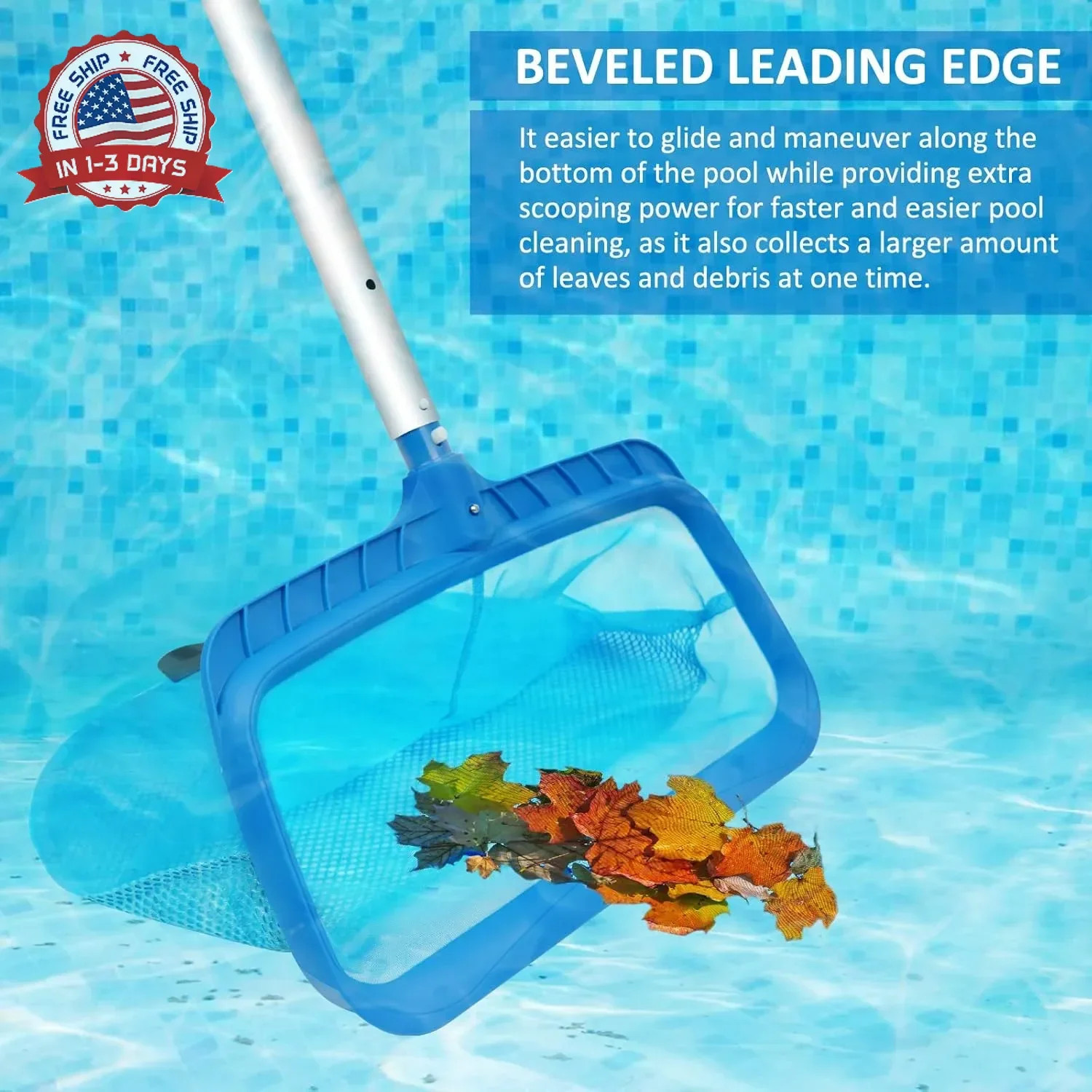 Poolvio Swimming Pool Skimmer Net, Fine Mesh Pool Leaf Rake Net with Double-Laye