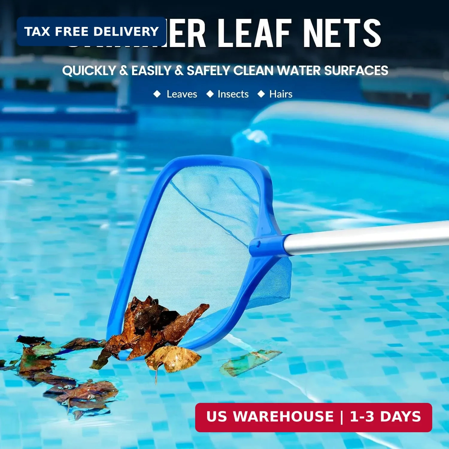 Pool Skimmer Net, Deep Pool Leaf Net with Reinforced Frame, Large Capacity Rake