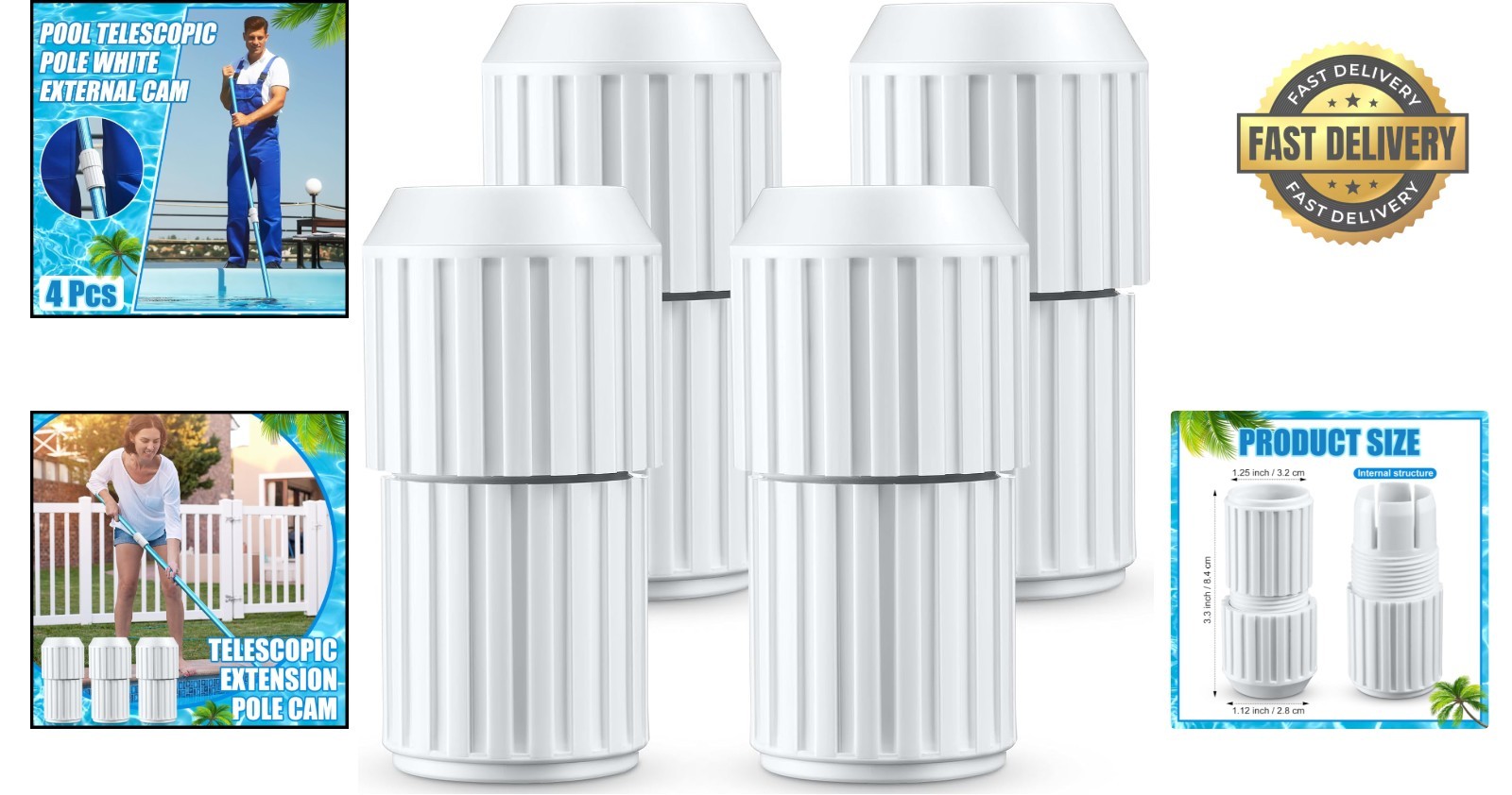 Telescopic Pool Pole Parts: 4-Pack Anti-Slip External Cam Locks – Easy Install
