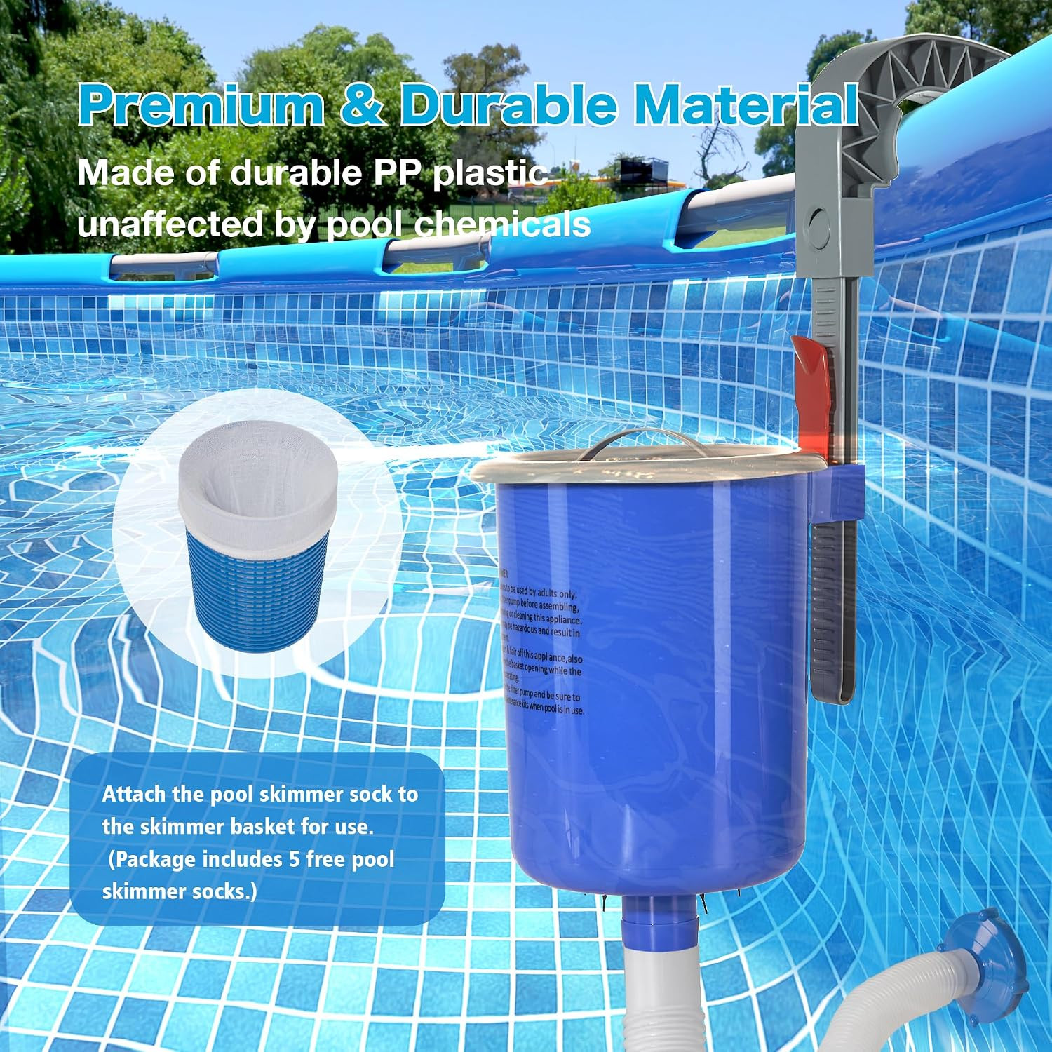 Above Ground Pool Skimmer with 5 Skimmer Socks, Wall Mount Surface Skimmer with