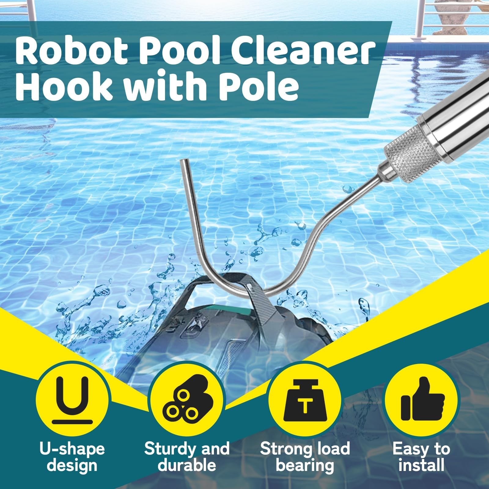 Retrieval Hook for Robotic Pool Cleaner – 68&Prime; Telescopic Pole & Pool Accessories