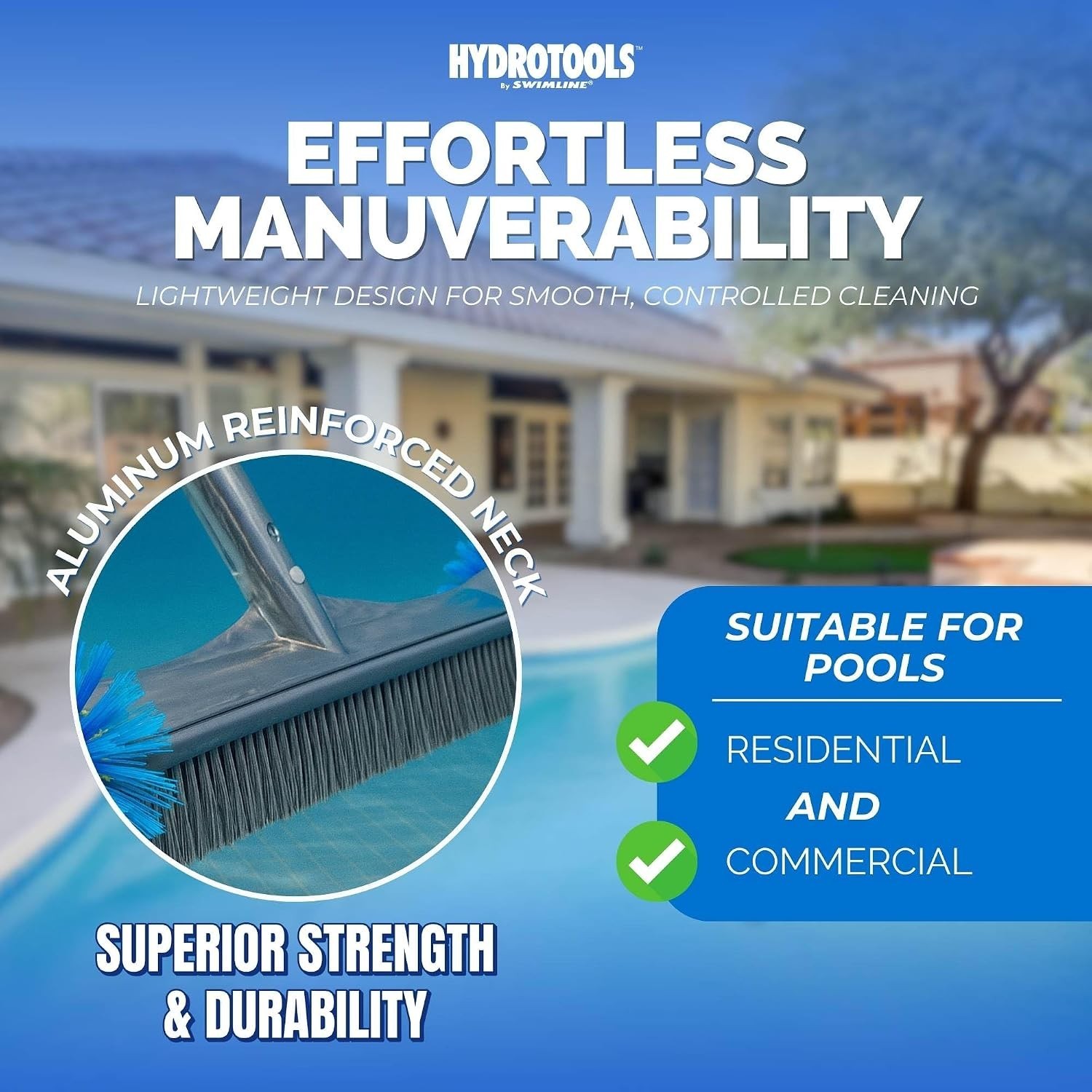 HYDROTOOLS Pool Brush Head for Inground & Above Ground Pools | EZ Clip Compat…