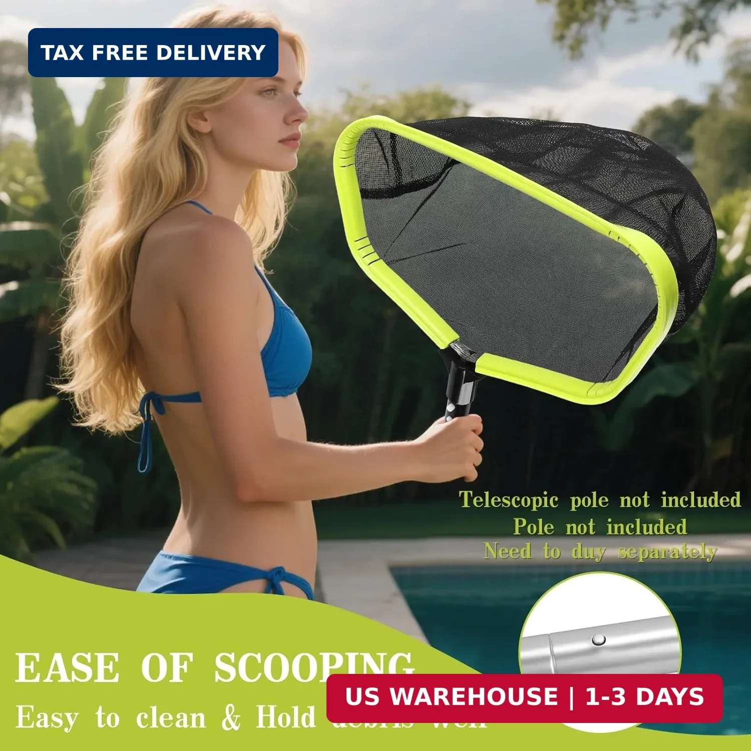 Double-Layer Deep Bag Pool Skimmer Net with Reinforced Frame – Fine Mesh Pool Le