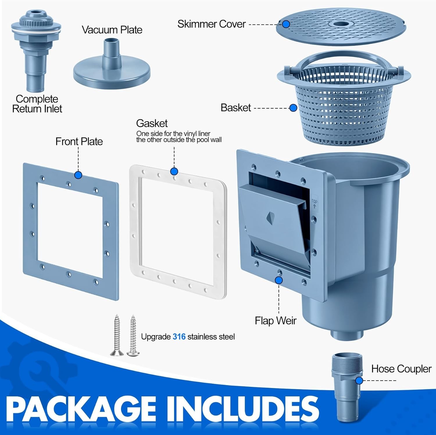through Wall Skimmer for above Ground Pool, Heavy Duty Wall Mount Pool Skimmer K