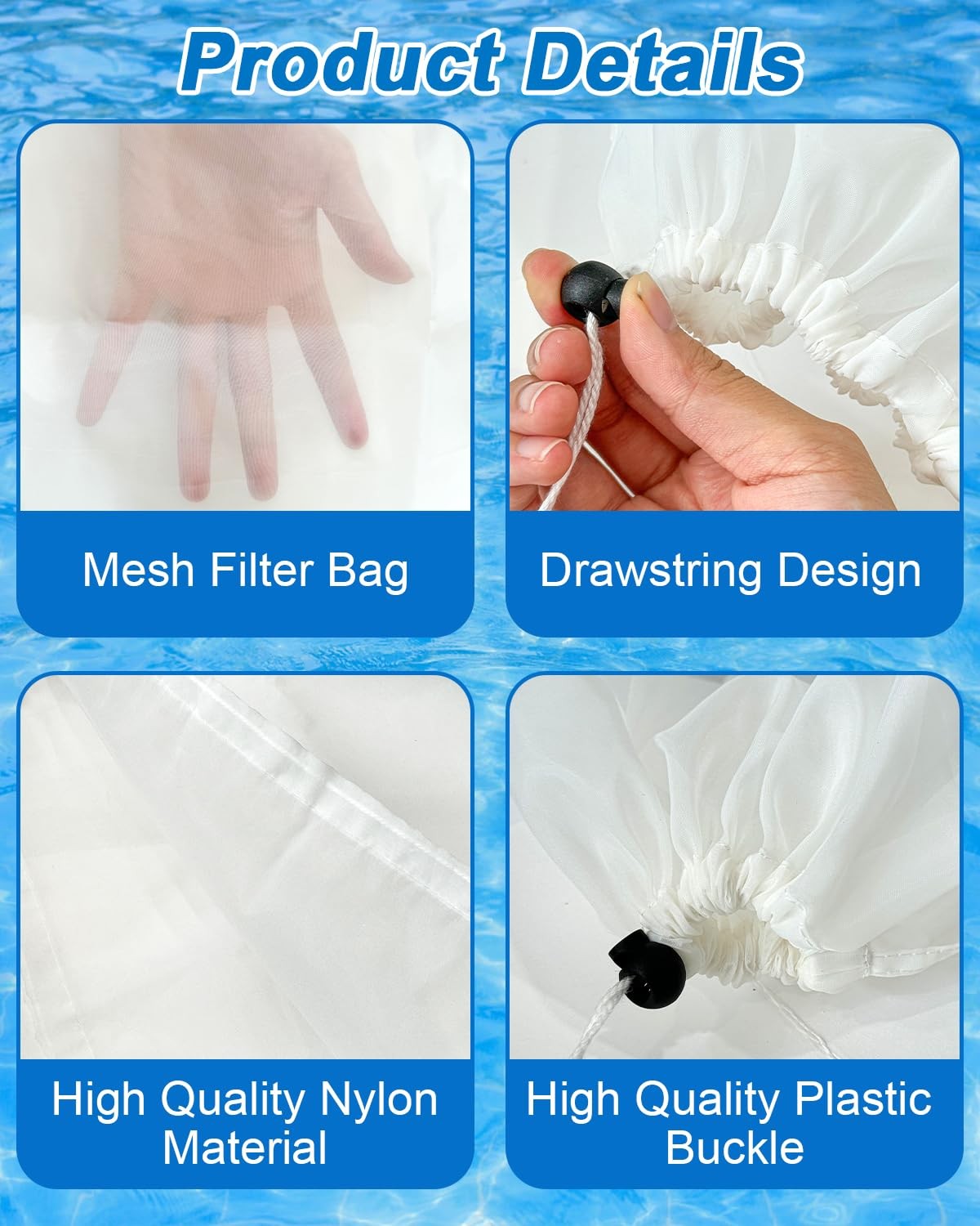 4 Pcs Pool Fine Mesh Filter Bags, Pool Replacement Net Vacuum Bags with Locki…