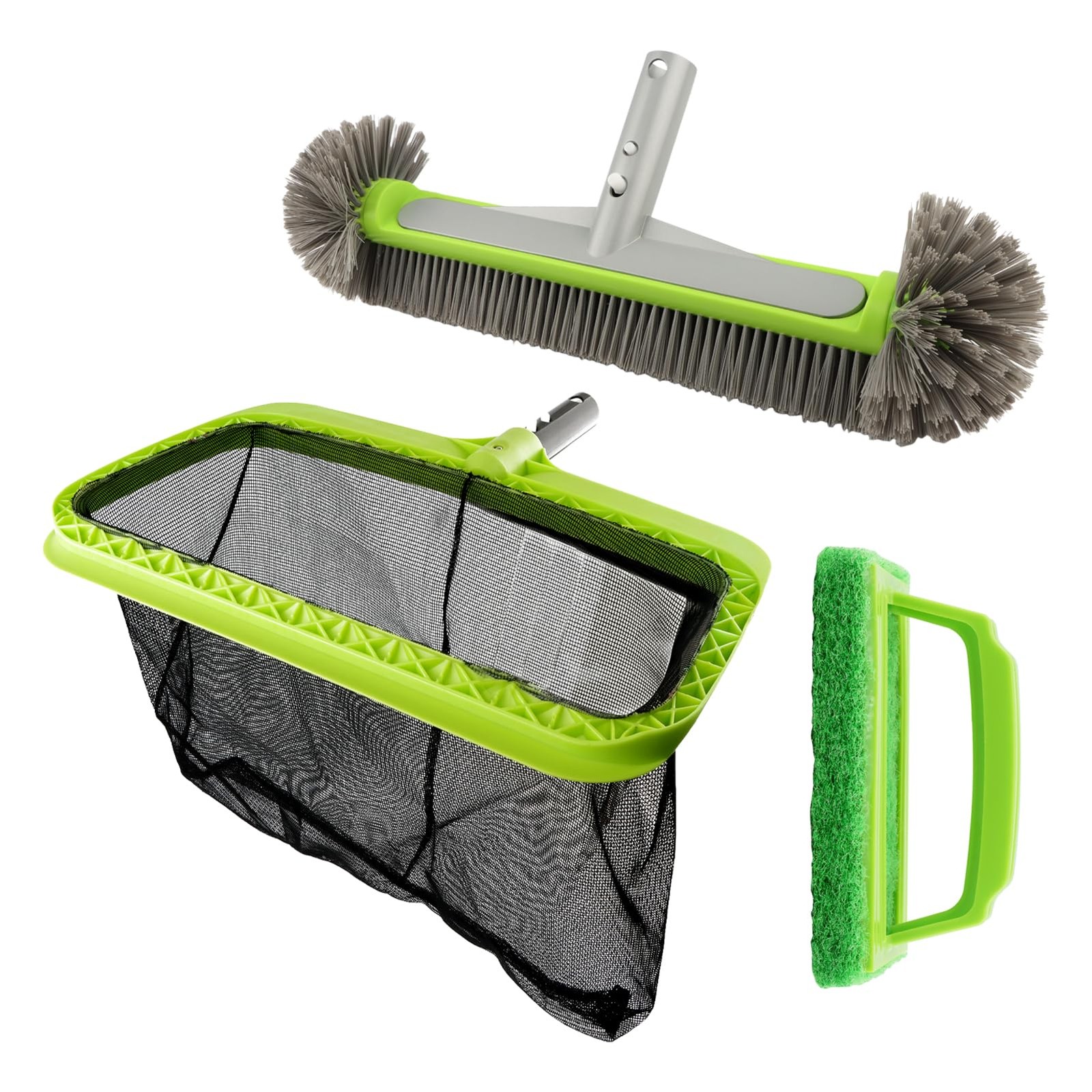 3PCS Pool Cleaning Kit -Pool Skimmer Net, 17&Prime; Aluminum Pool Wall Brush & Hand…
