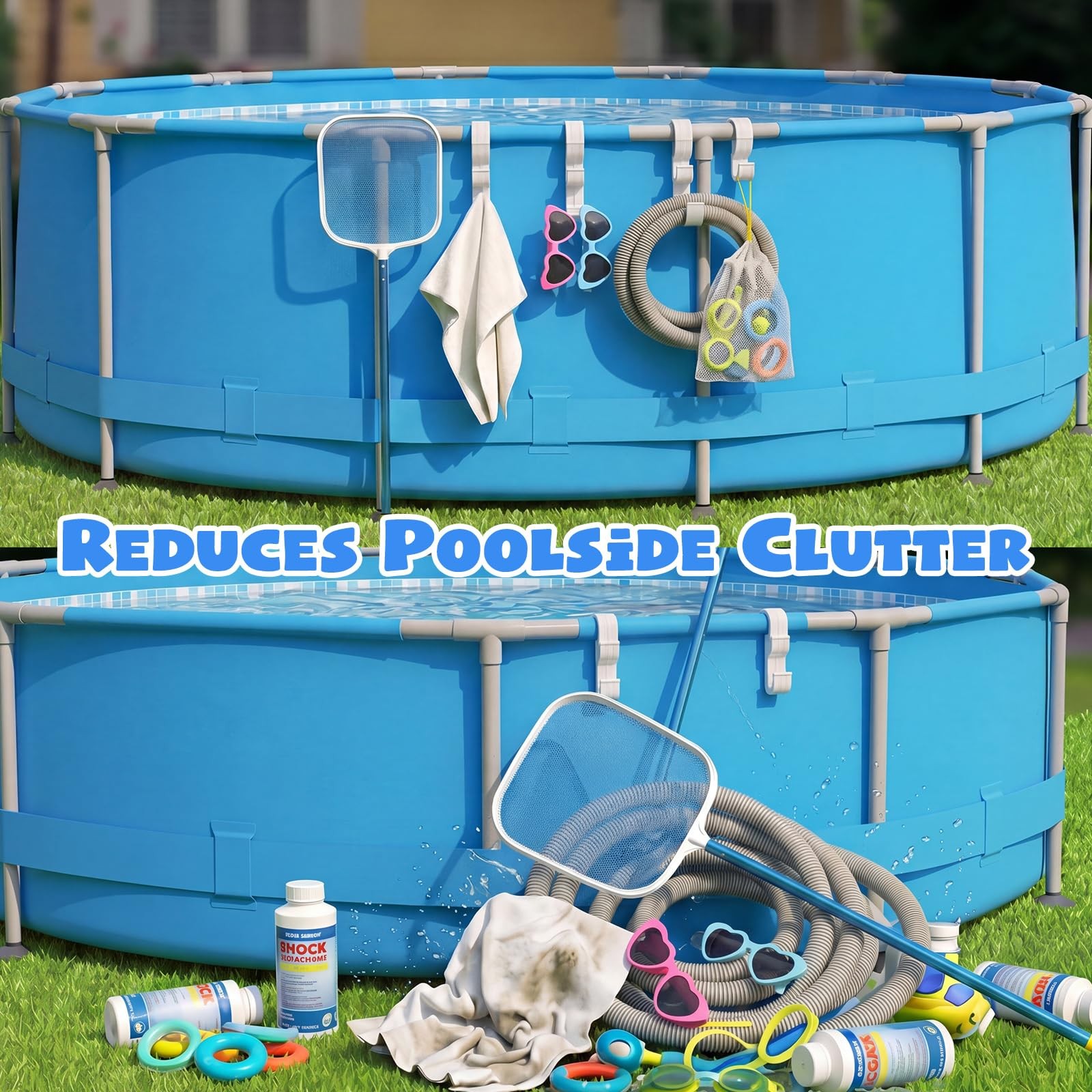 2 Pack Pool Pole Hanger with 3 Hooks, Adjustable Poolside Organizer for Above…