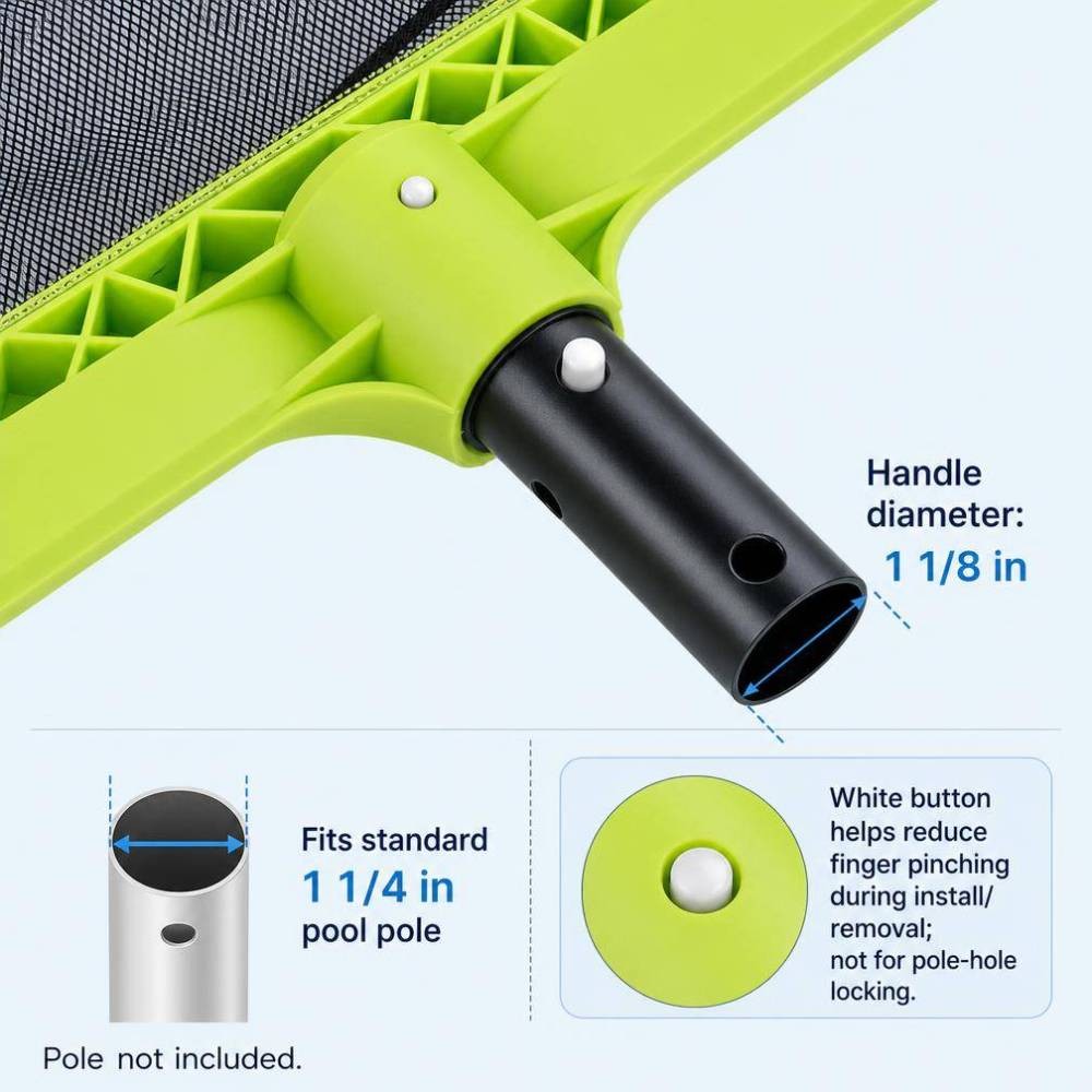 Pool Leaf Skimmer Net Reinforced Frame Deep Rake Mesh Netting Cleaner Head
