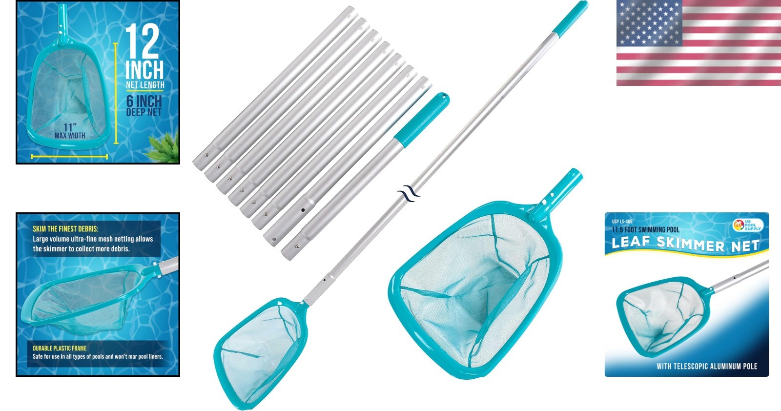 Adjustable 11.5FT Pool Leaf Skimmer with Durable Aluminum Pole for Spas & Ponds
