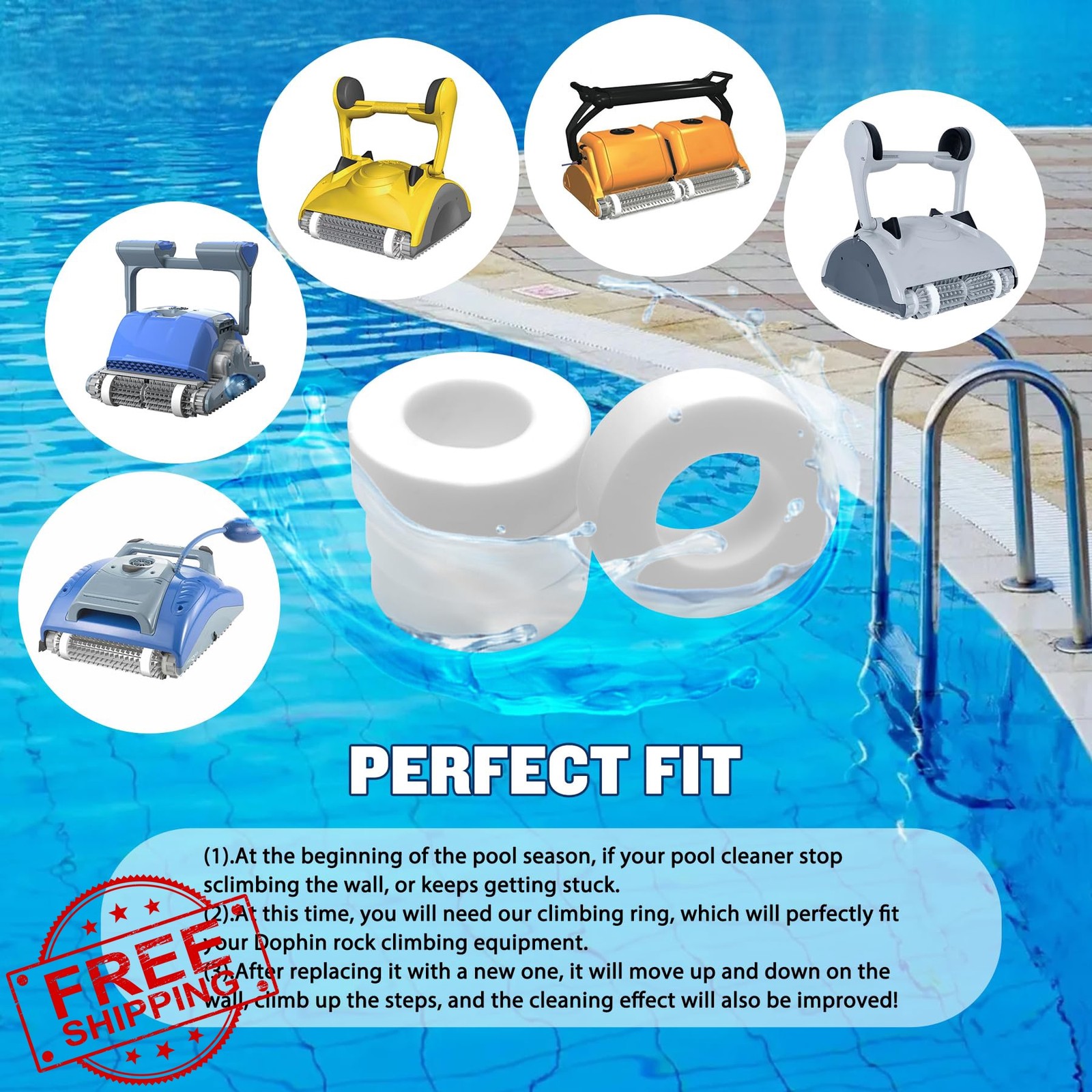 Vizava Dolphin Pool Cleaner Foam Ring 4PK