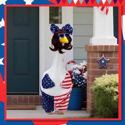 Patriotic Bikini Porch Goose Outfits for 23 Inch Lawn Statue, Blue&white&red