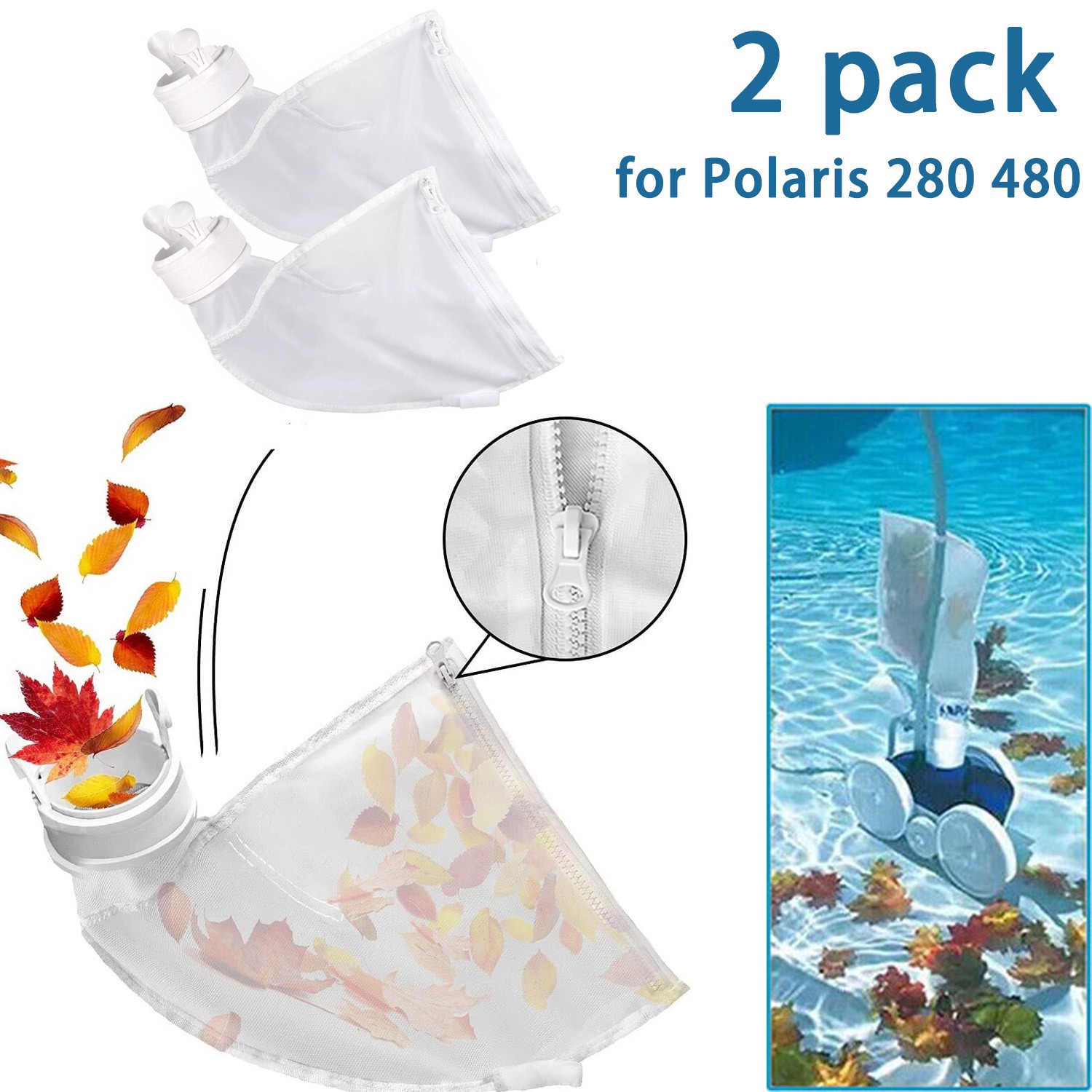 2 Pack Pool Cleaner Bags All Purpose Filter Bag for Polaris 280 480 Part K13 K16