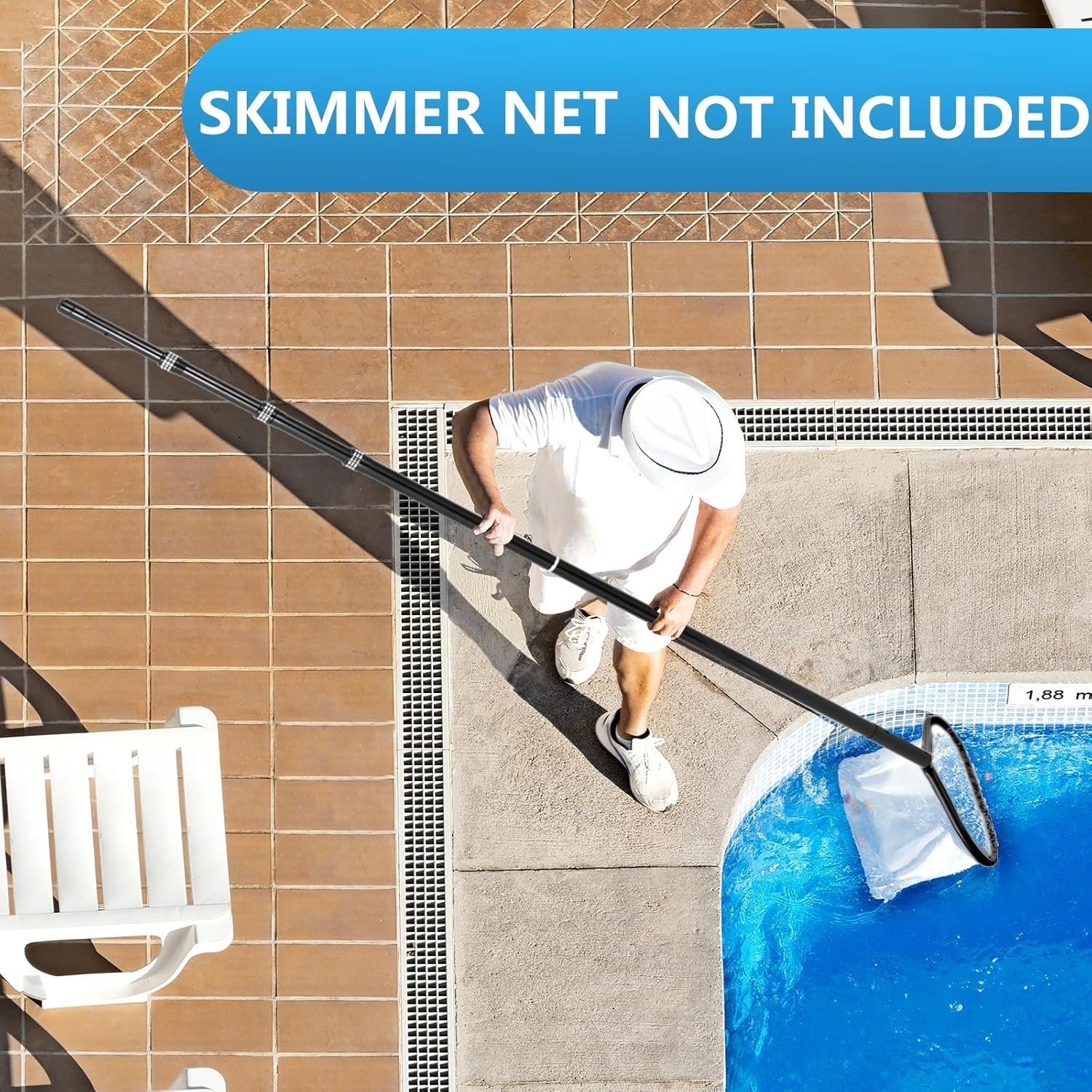 15ft Carbon Fiber Telescopic Pool Cleaning Pole for Skimmers & Brushes