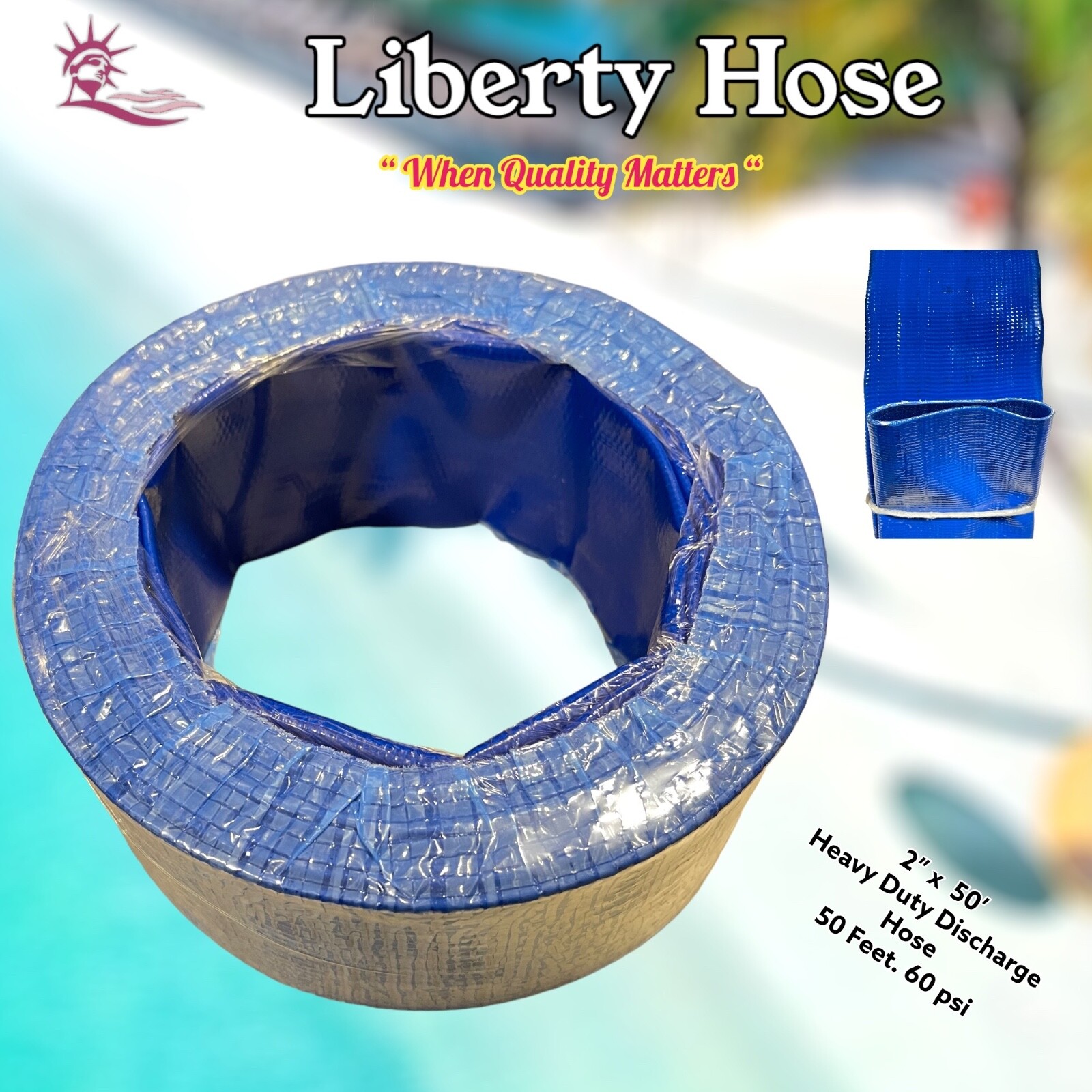 50&prime; Feet x 2&Prime; Inch Swimming Pool Deluxe Filter Backwash Discharge Hose 60 PSI