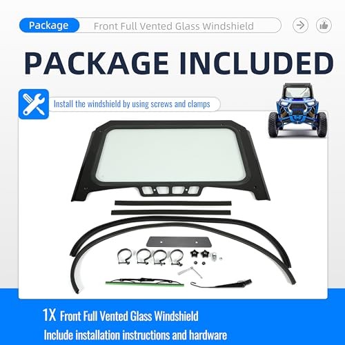 Front Full Vented Glass Windshield Compatible with Polaris RZR XP 1000, RZR