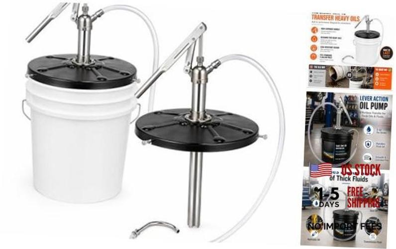Heavy Duty Lever Action Bucket Pump for 5 Gallon Pails – Extra-Long 4.1ft Fluid