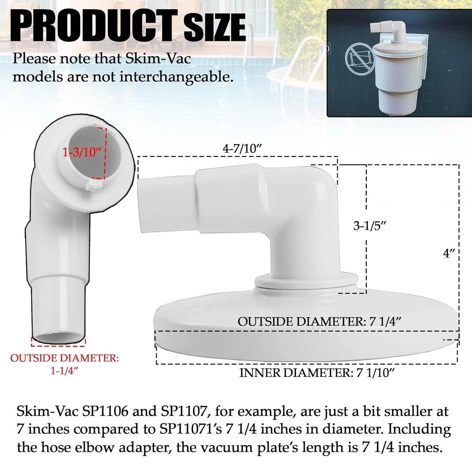 TonGass 7&Prime; Pool Skimmer Vacuum Plate Compatible with Hayward Swimming Pool