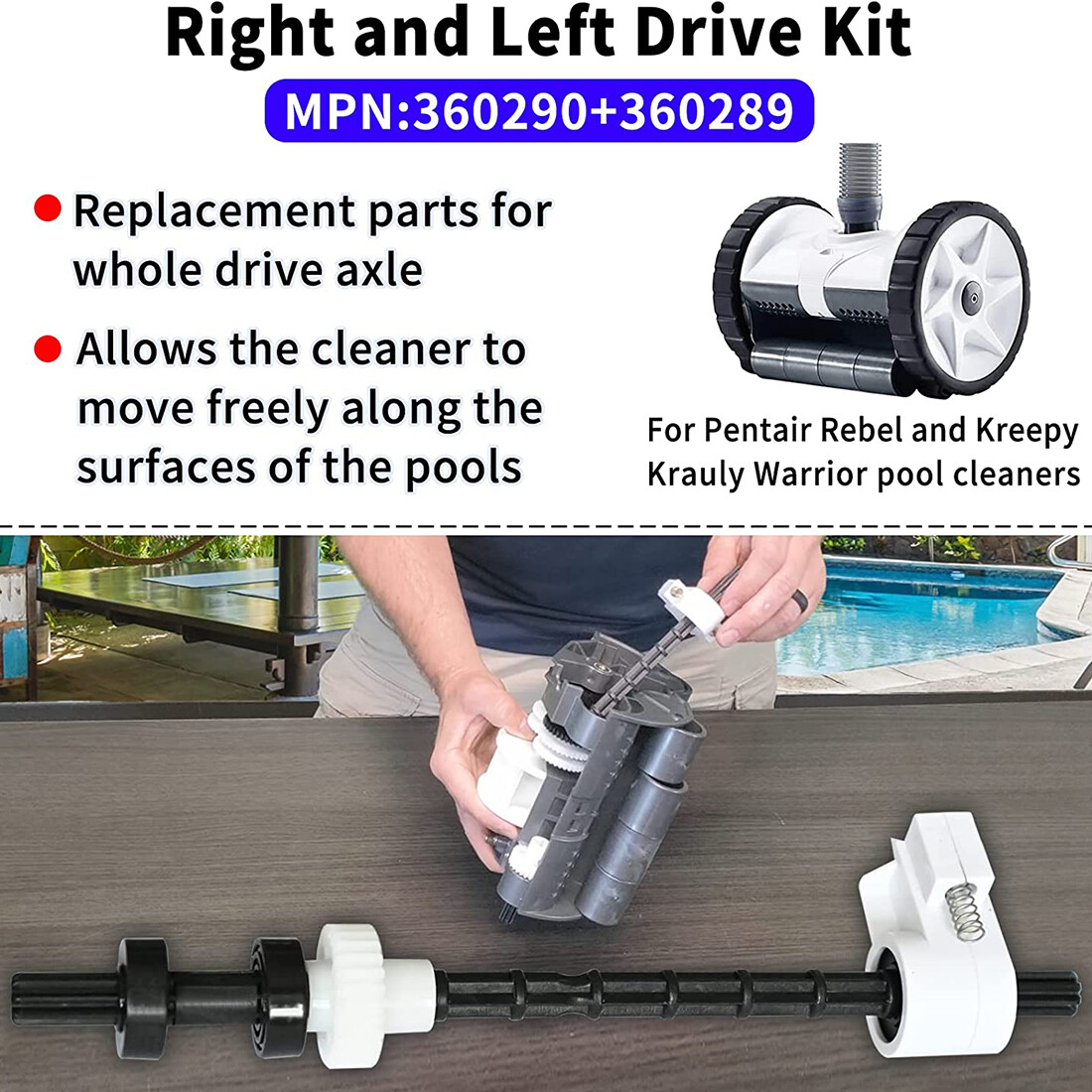 360290, 360289 Left Right Drive Kit for Pentair Rebel Kreepy Krauly Pool Cleaner