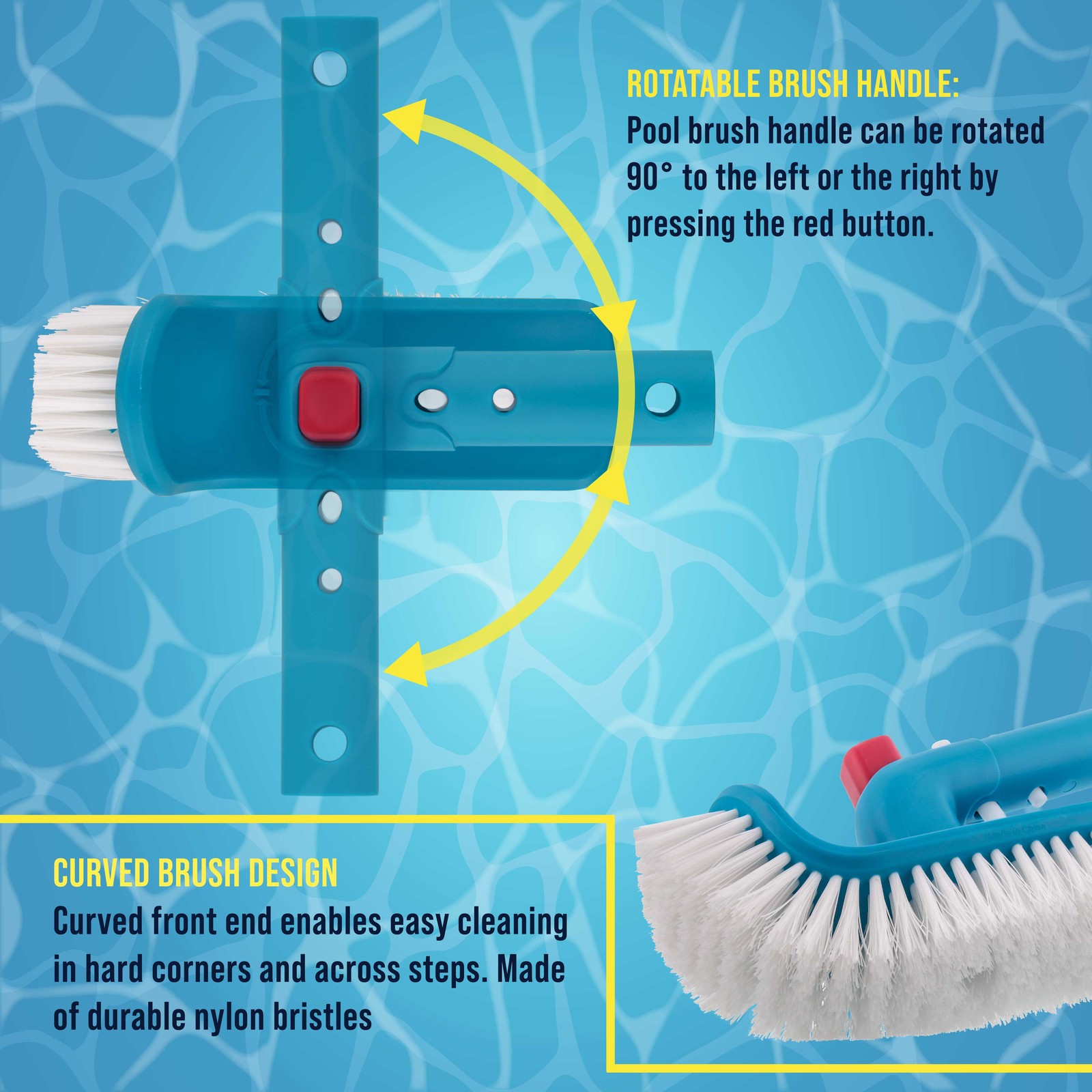 Pool Step & Corner Cleaning Brush with Adjustable Handle Rotation, Spa, Hot Tub