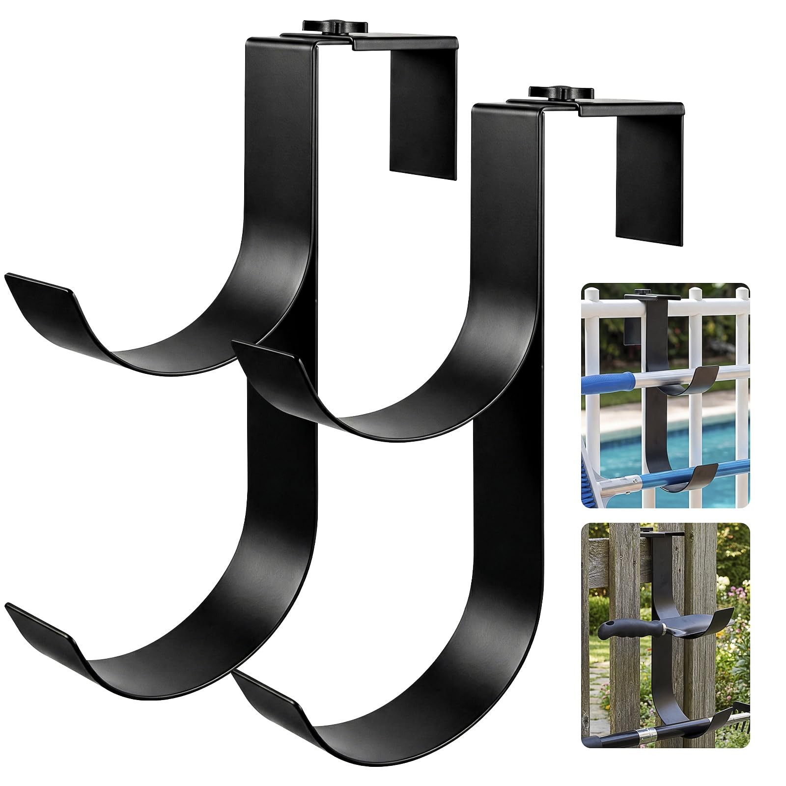 Pool Pole Hanger Fence Hook – 2pcs Adjustable Double Pool Hooks for Deck Stee…