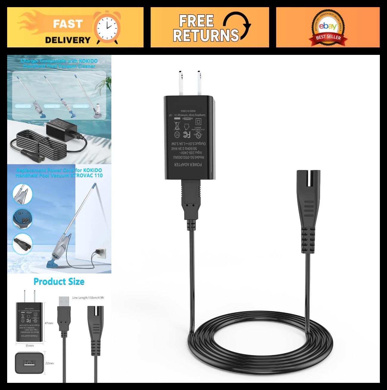 5V Pool Vacuum Charger Compatible with Xtrovac 100 110 200 & Telsa 5 – Power Ada