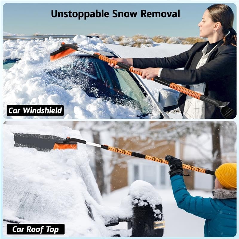 Extendable Snow Brush & Ice Scraper with 360° Pivoting Head | Telescopic 63&Prime;