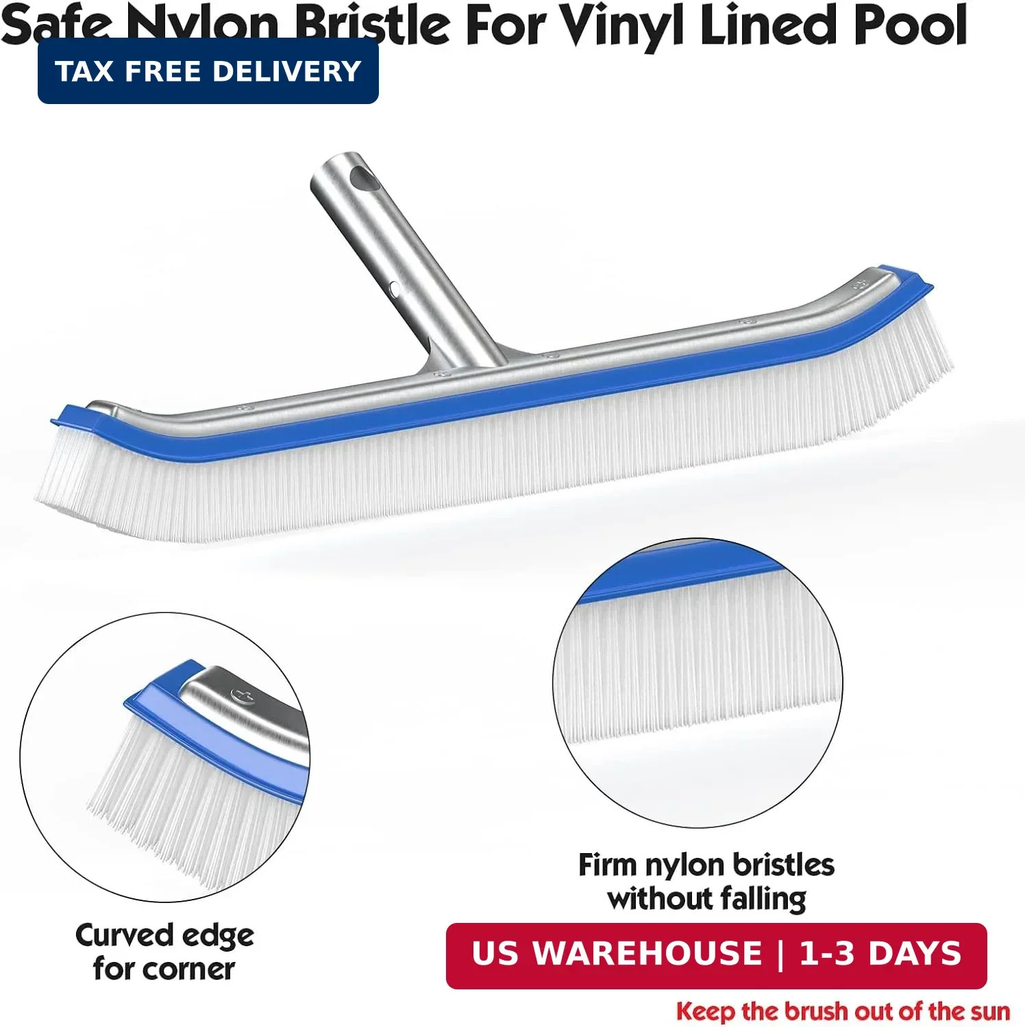 Pool Brush with Pole, 18 inch Wide Nylon Bristles Brush with 4FT Heavy Duty Swim