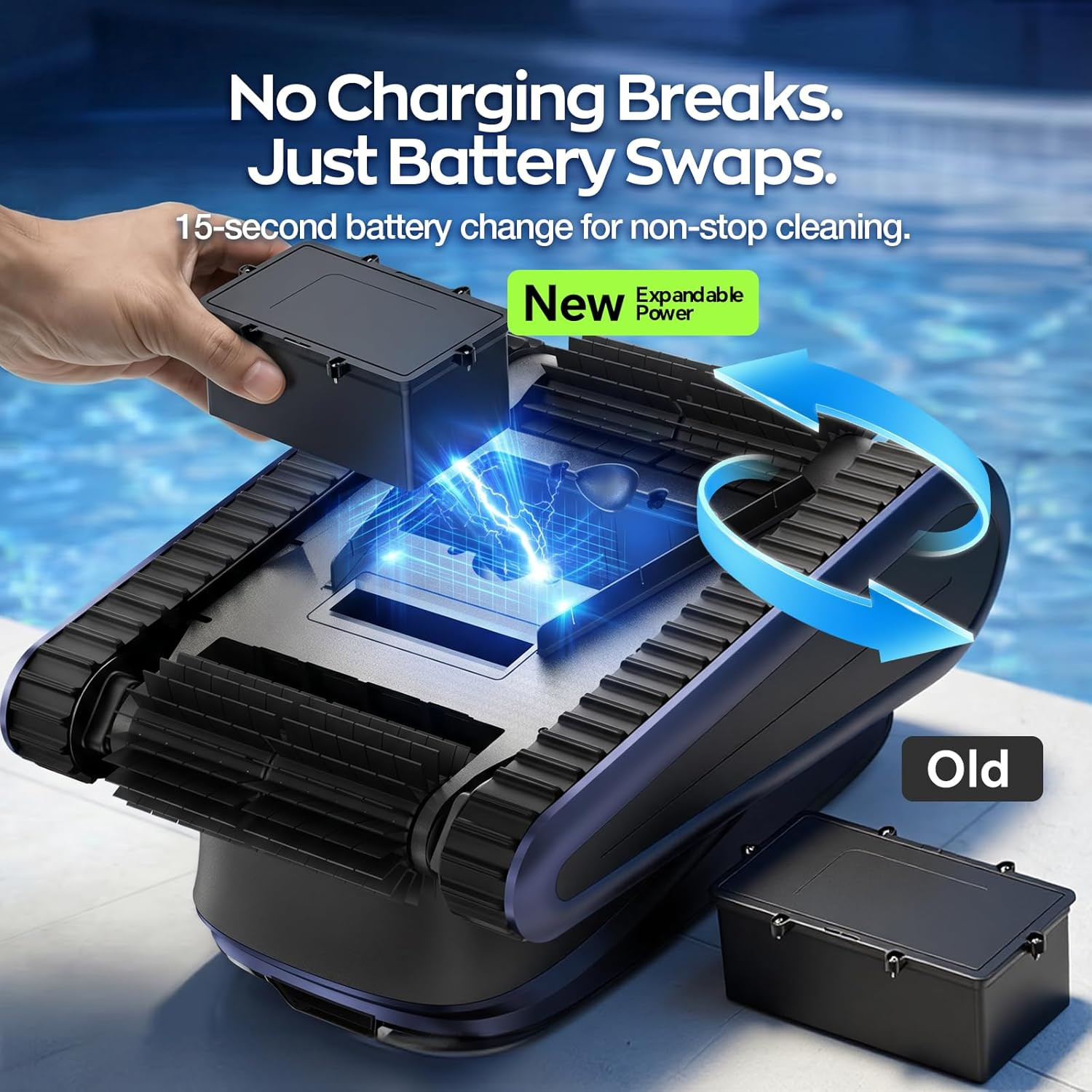 2026 Upgraded SAT40 Robot Vacuum for Inground Pools, Replaceable Battery Cordle