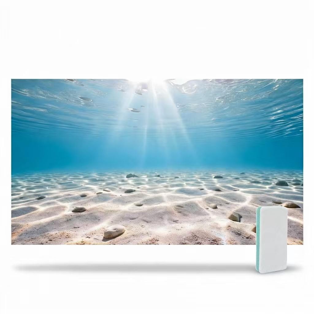 Undersea Aquarium Background & Double-Sided Sponge Brush for Fish Tanks 30×18&Prime;