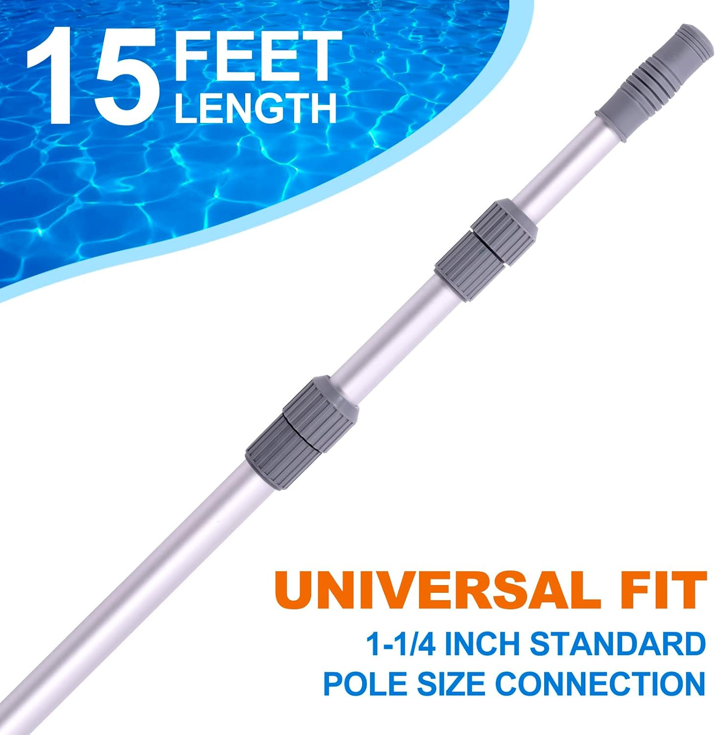 Pool Pole – Professional 15 Foot Telescoping Swimming Pool Cleaning Poles,Adjust