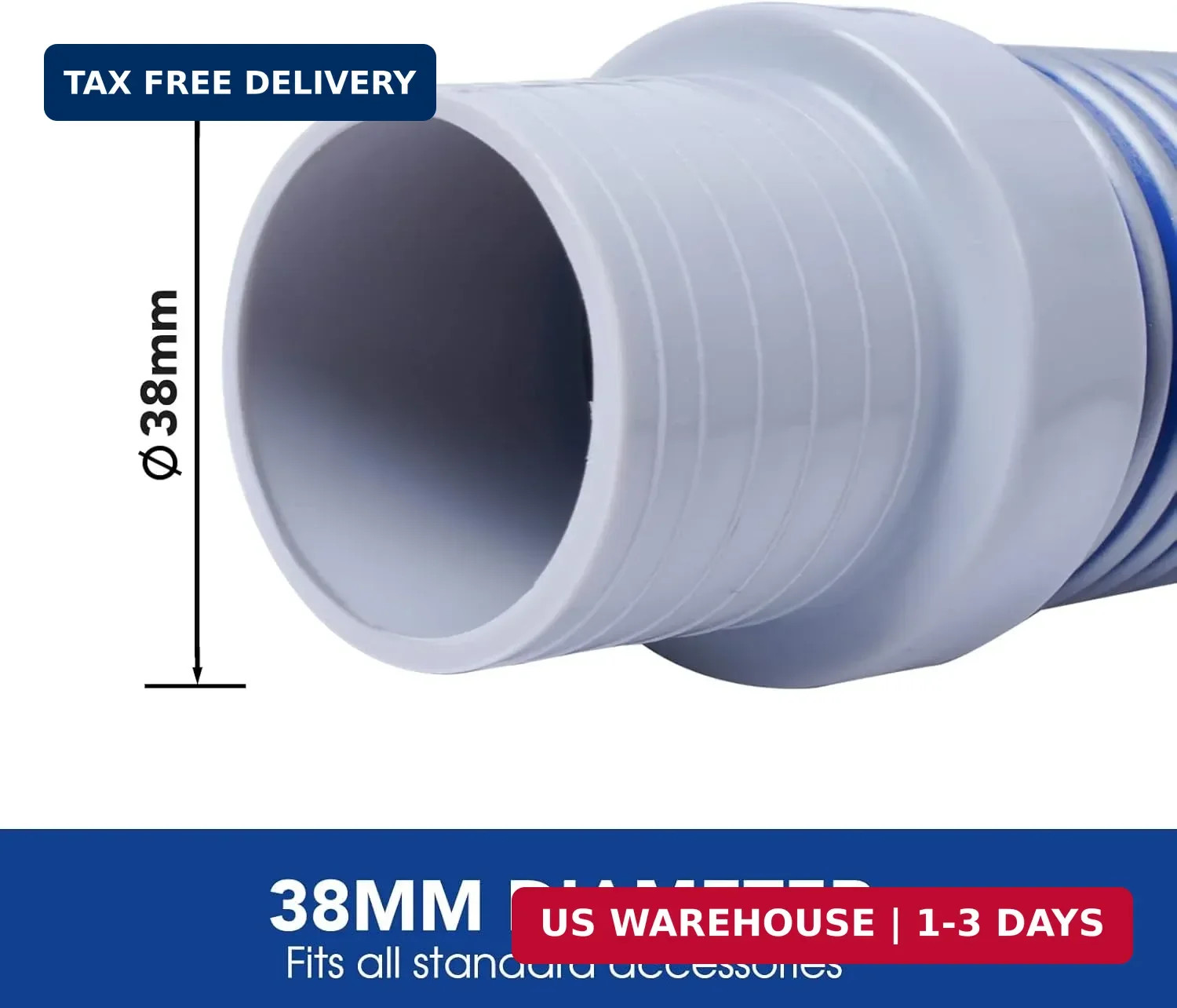 POOLWHALE Professional Swimming Pool Vacuum Cleaner Hose -1.5&Prime; 8 Piece Hoses, Pe