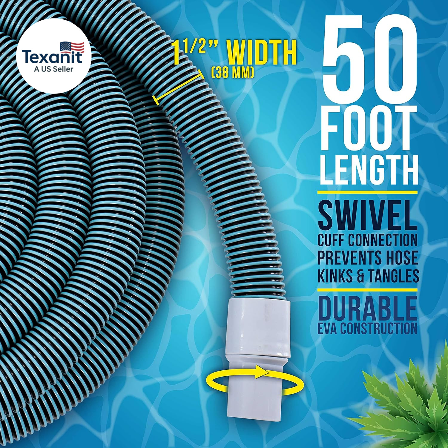 Pool Vacuum Hose – 1-1/2&Prime; X 50&prime; Professional Heavy Duty Pool Hose for Inground,