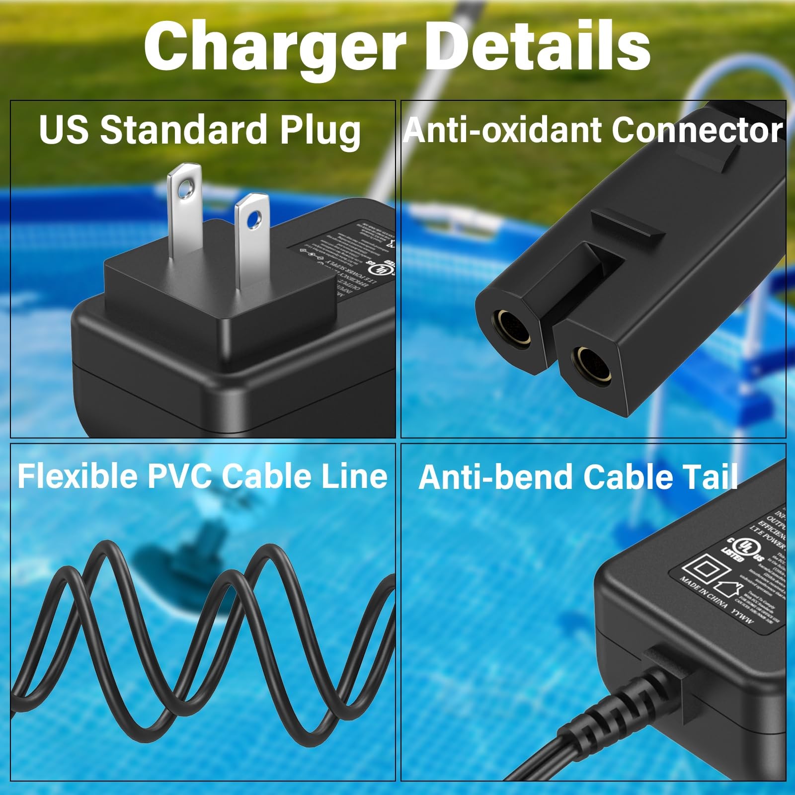 5V Pool Vacuum Cleaner Charger Fit for Intex Rechargeable Handheld BLACK