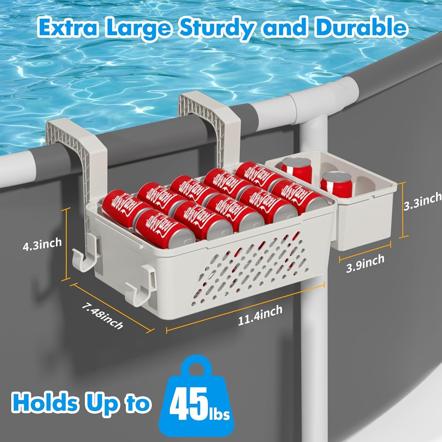 Pool Storage Basket 2 Pack with Cup Holders Hooks Organizer Above Ground Pool