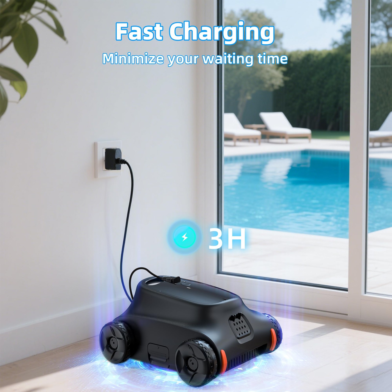 Cordless Robotic Pool Vacuum for Above Ground Pools, 180 Min Runtime,