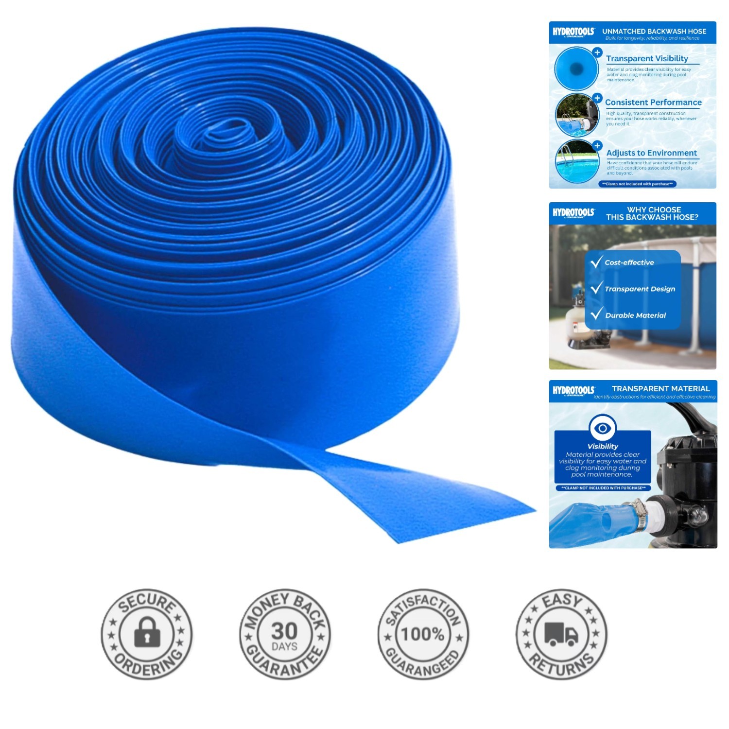100ft Heavy Duty PVC Backwash Hose | Kink-Free & UV Resistant for Pools