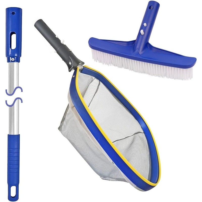 Pool Maintenance Set W/ Brush Skimmer Net Adjustable Aluminum Pole Cleaning New