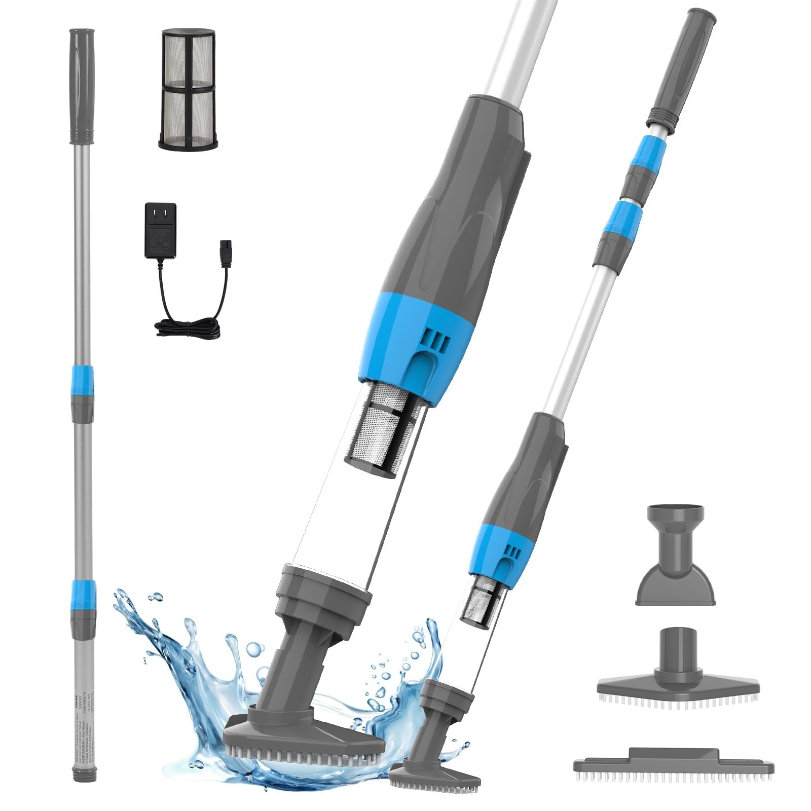 4-in-1 Cordless Rechargeable Pool Vacuum for Spa & Hot Tub, 90 Min Run Time, 12