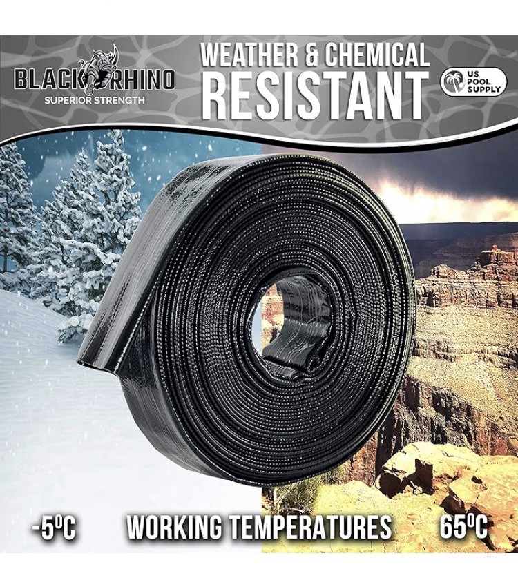 U.S. Pool Supply Black Rhino 1-1/2&Prime; x 25&prime; Pool Backwash Hose with Hose Clamp