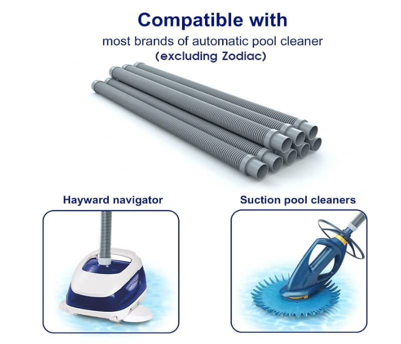 Pool Vacuum Hose 1.5 Inch 8 Piece 26 Feet Gray Flexible Spiral Wound Replacement