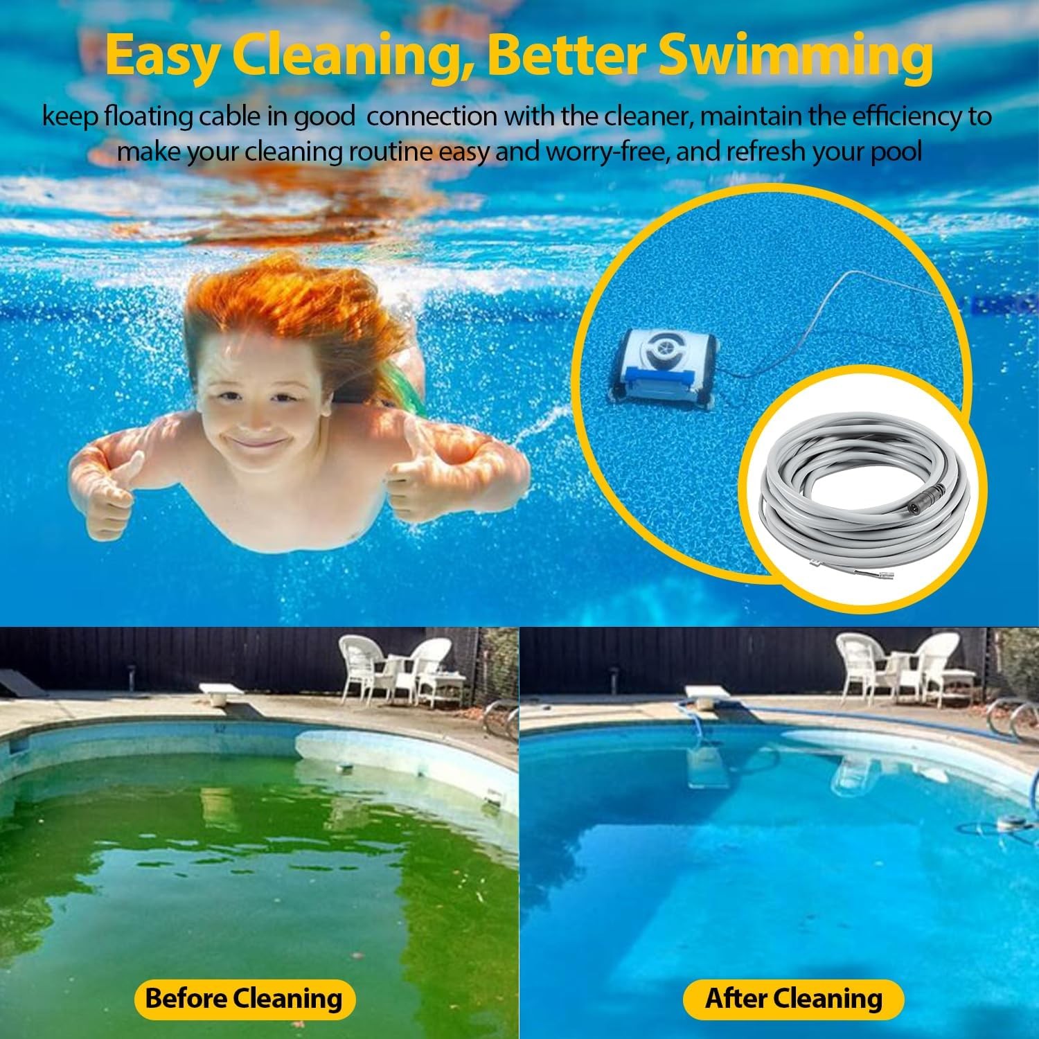 for Hayward RC9990 Tigershark QC Robotic Cleaner Floating Power Cord RCX50061
